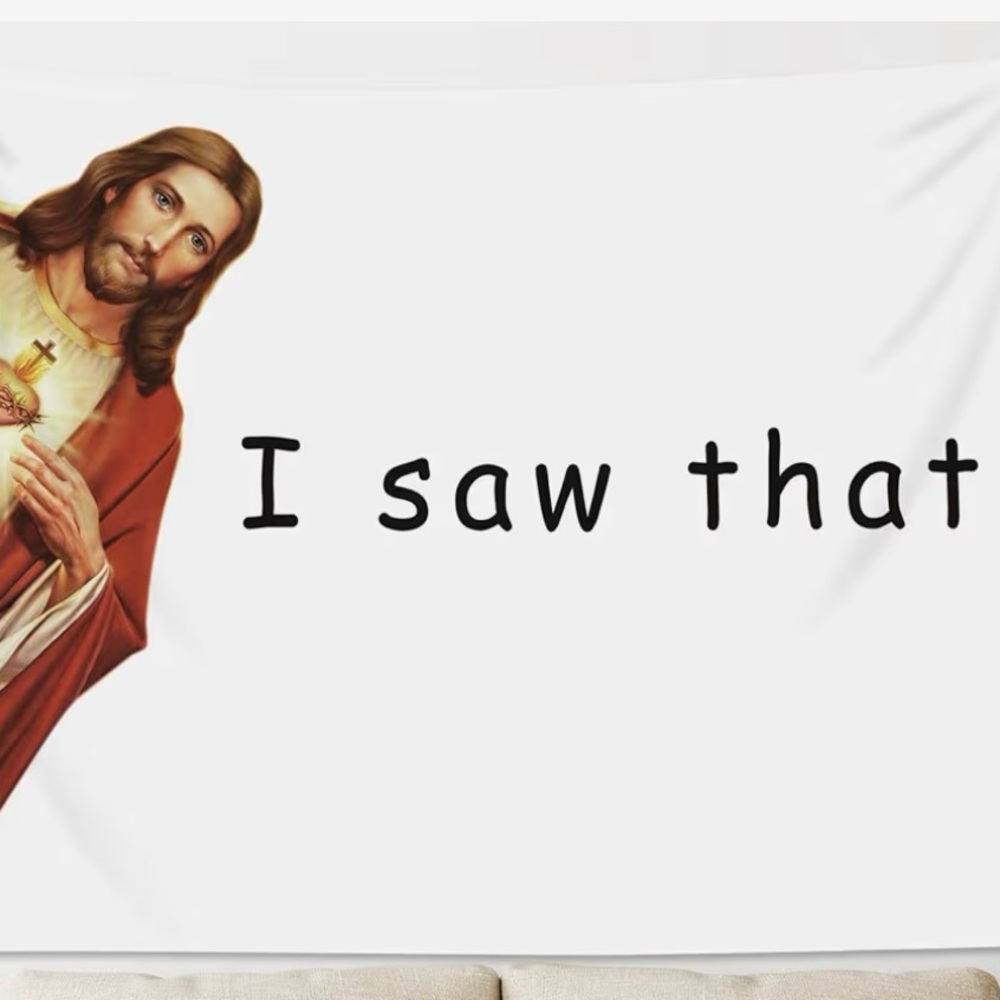 Funny Jesus - I Saw That - Tapestry Wall Hanging - Black and White